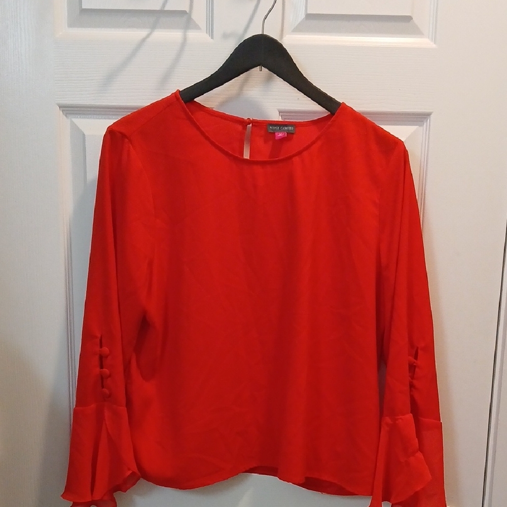 Vince Camuto Women's Red Blouse with Buttoned Sleeves
